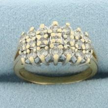 Three Row Diamond Split Shank Ring In 14k Yellow Gold