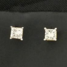 Princess Cut Diamond Stud Earrings In 14k Yellow Gold