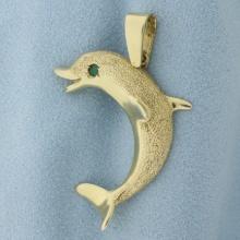 Dolphin Pendant Emerald Eye In 14k Yellow Gold