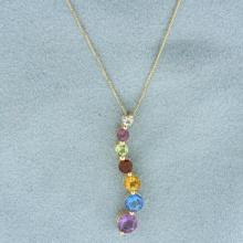Rainbow Gemstone Journey Necklace In 14k Yellow Gold