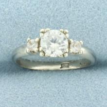 Vintage 3-stone White Sapphire Ring In 14k White Gold