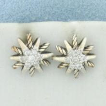 David Yurman Diamond Starburst Cable Stud Earrings In Sterling Silver