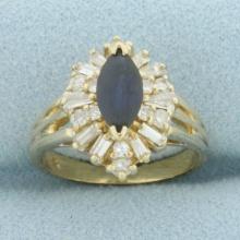 Sapphire And Diamond Halo Ring In 14k Yellow Gold