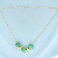 Carved Jade And Gold Bead Necklace In 14k Yellow Gold