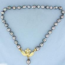 Designer Angela Conty Tahitian Pearl And Diamond Necklace In 18k Yellow Gold