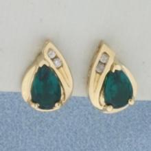 Tsavorite Garnet And Diamond Earrings In 14k Yellow Gold