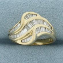 Baguette Diamond Wave Design Ring In 14k Yellow Gold