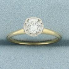 Vintage Diamond Solitaire Engagement Ring In 14k Yellow Gold