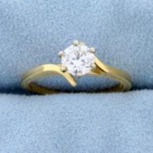 Bypass Diamond Solitaire Engagement Ring In 14k Yellow Gold
