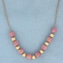 Morganite And Ball Bead Necklace In 14k Yellow Gold