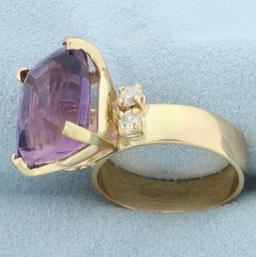 Amethyst And Diamond Statement Ring In 14k Yellow Gold