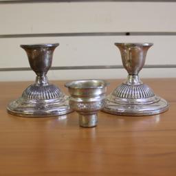 Fisher Silversmiths Hurricane Lamp Candlestick Holders Set Of 2 In .925 Sterling Silver.