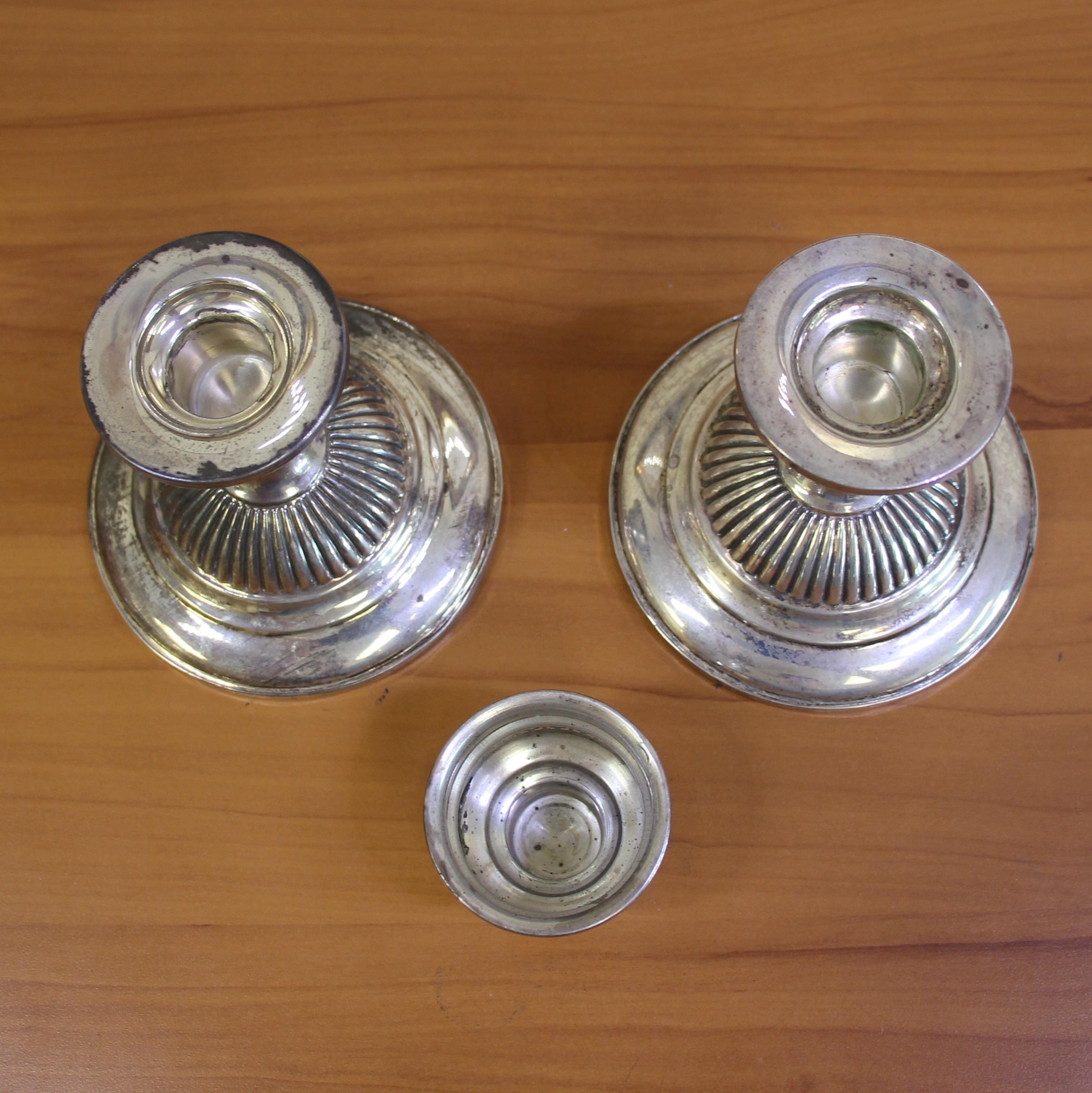 Fisher Silversmiths Hurricane Lamp Candlestick Holders Set Of 2 In .925 Sterling Silver.