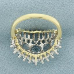 Aquamarine 3 Row Statement Ring In 14k Yellow Gold