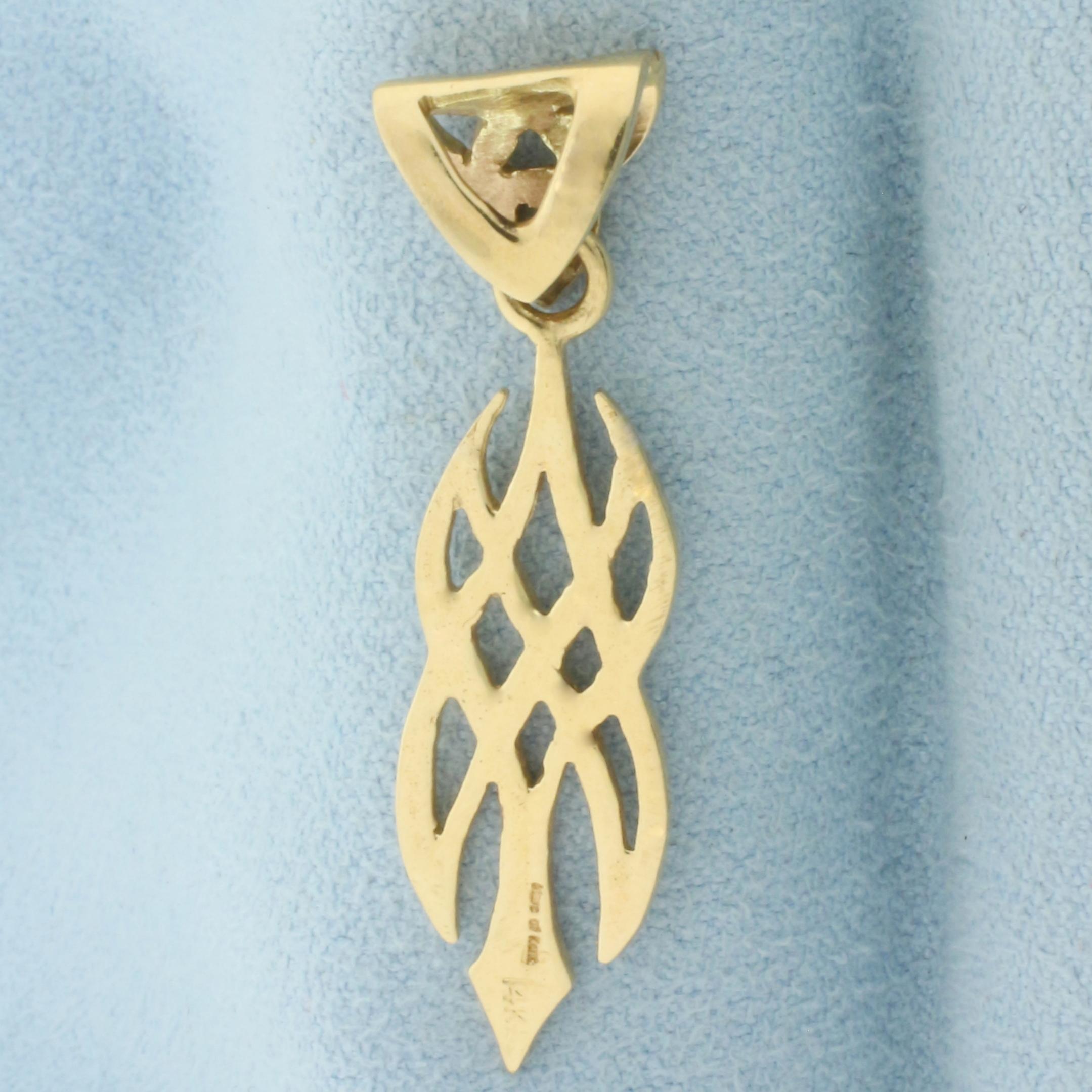 Celtic Flame Pendant Or Charm In 14k Yellow Gold