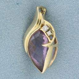 Amethyst And Diamond Pendant Or Slide In 14k Yellow Gold