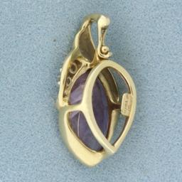 Amethyst And Diamond Pendant Or Slide In 14k Yellow Gold