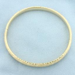 Sandblast And Diamond Cut Finish Hinged Bangle Bracelet In 14k Yellow Gold