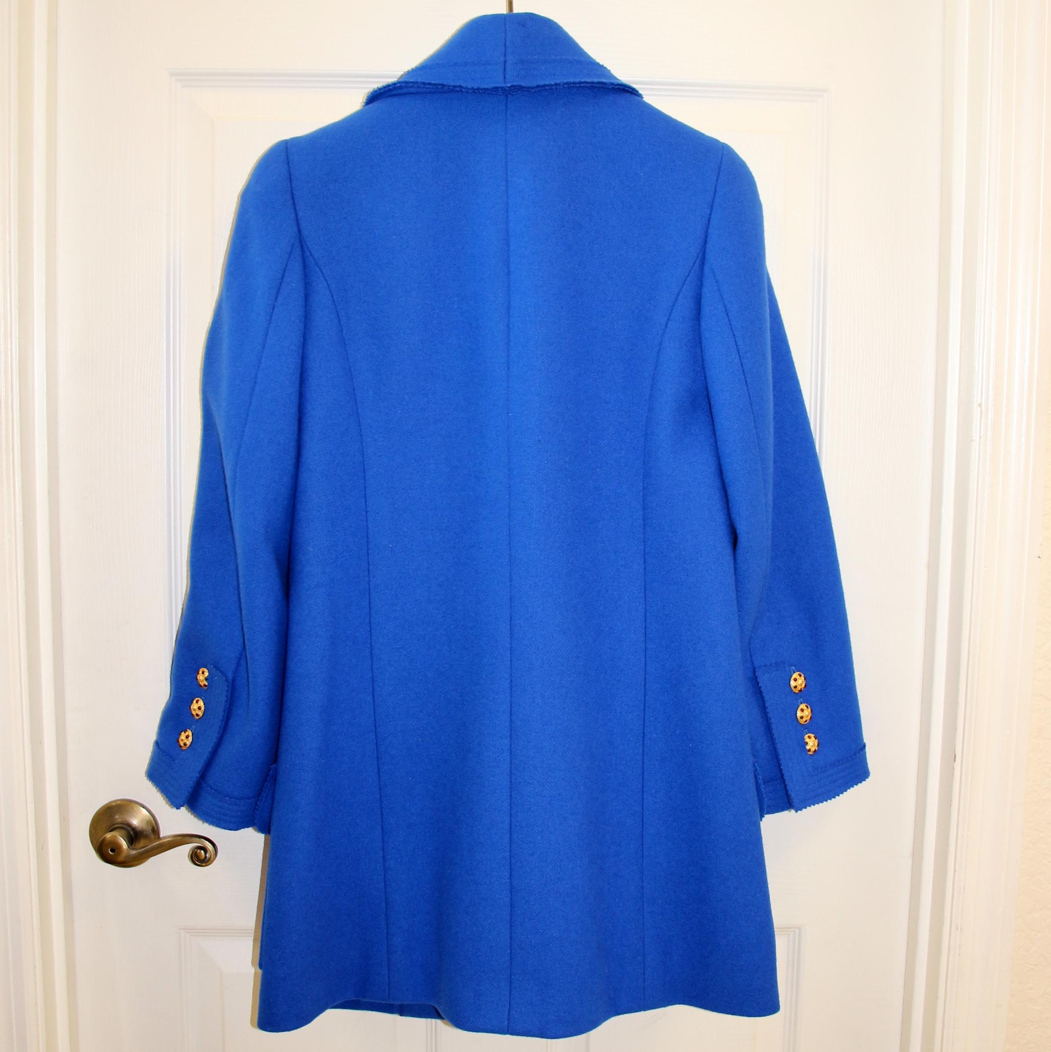 Chanel Cobalt Blue Gripoix Button Wool Melton 96a Outerwear Coat