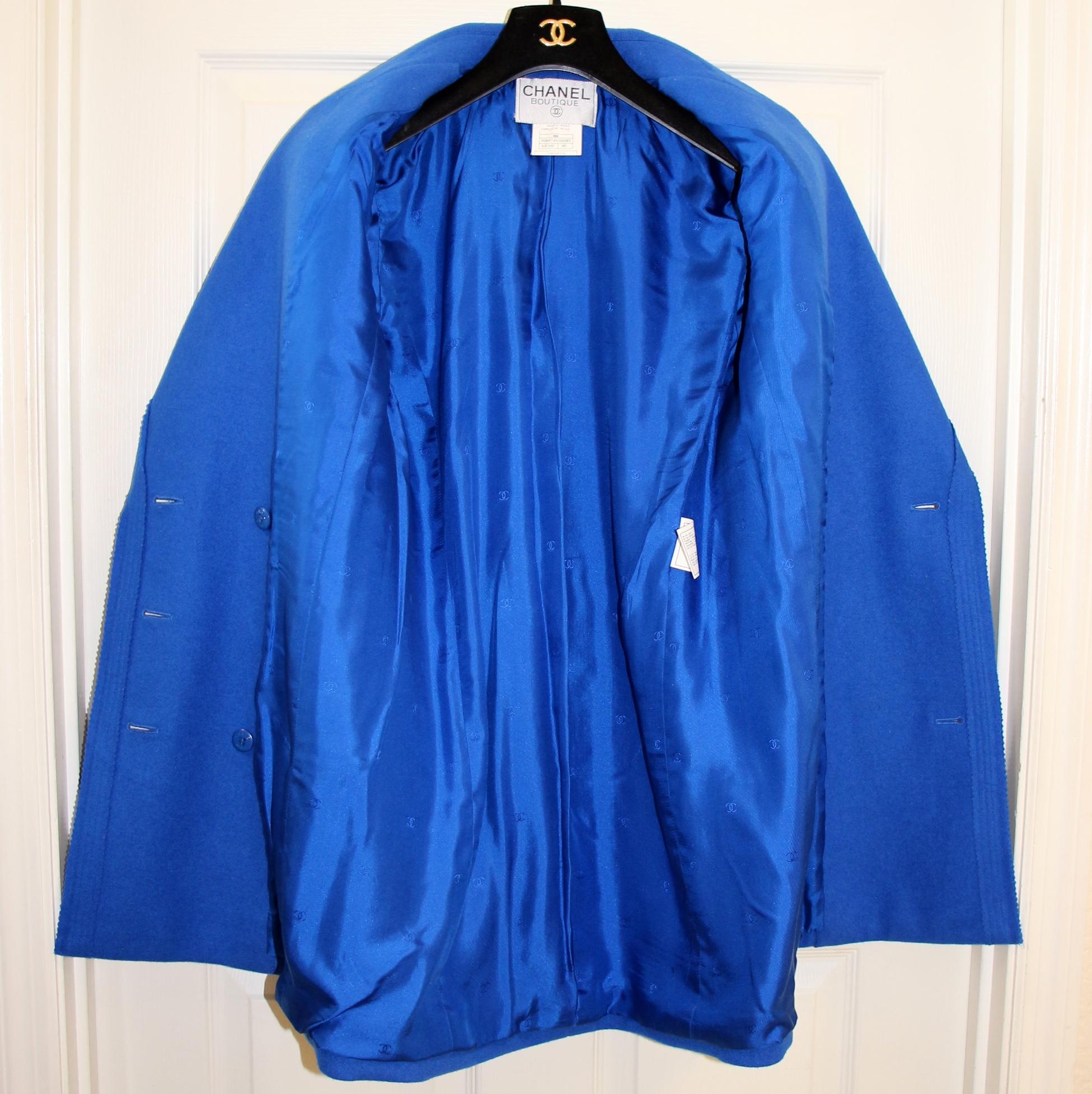 Chanel Cobalt Blue Gripoix Button Wool Melton 96a Outerwear Coat