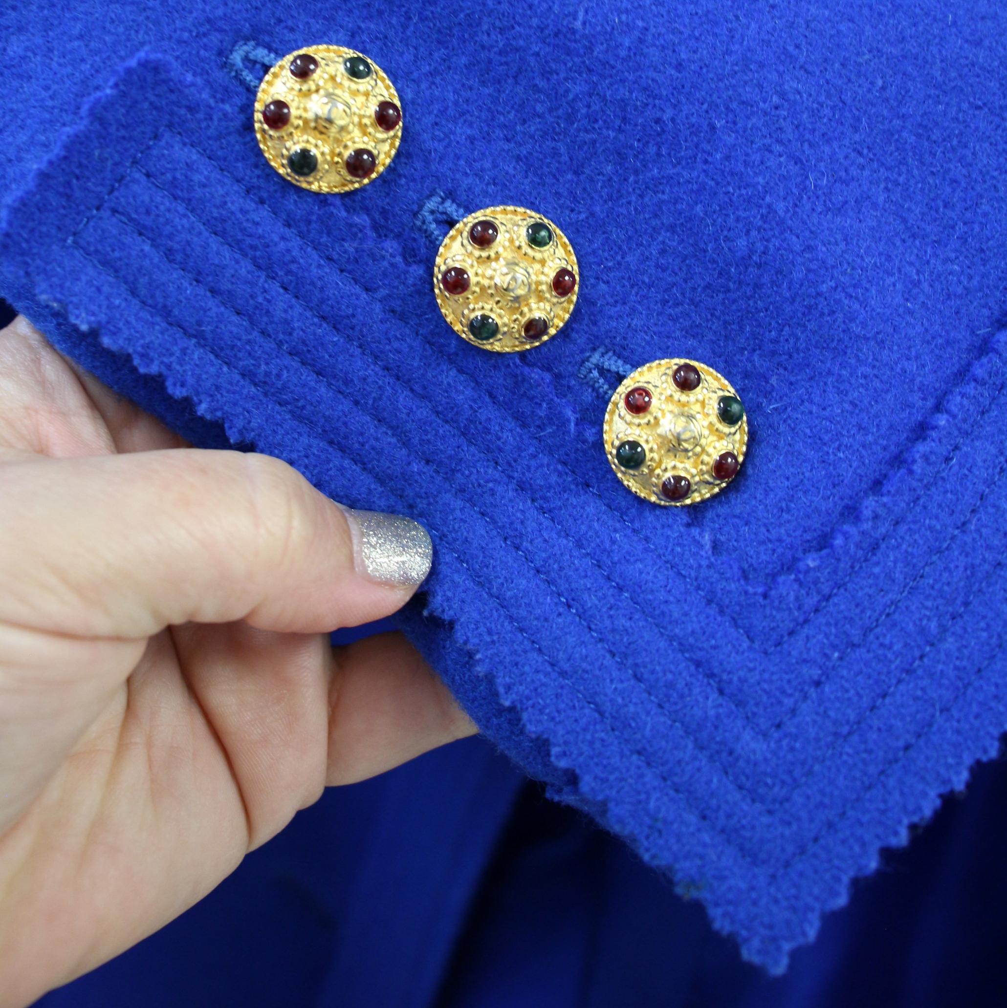 Chanel Cobalt Blue Gripoix Button Wool Melton 96a Outerwear Coat