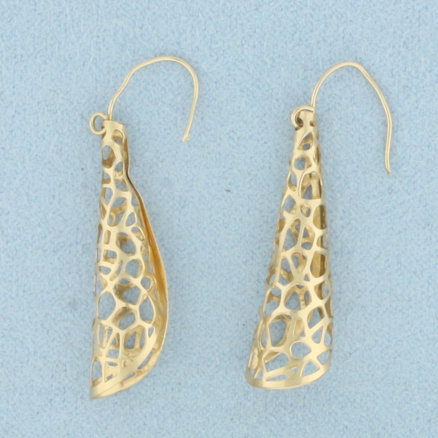 Cone Shaped Filigree Dangle Earrings In 14k Yellow Gold