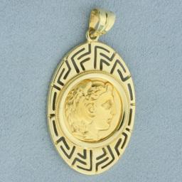 Alexander The Great Greek Key Coin Pendant In 14k Yellow Gold