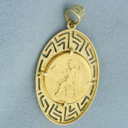 Alexander The Great Greek Key Coin Pendant In 14k Yellow Gold
