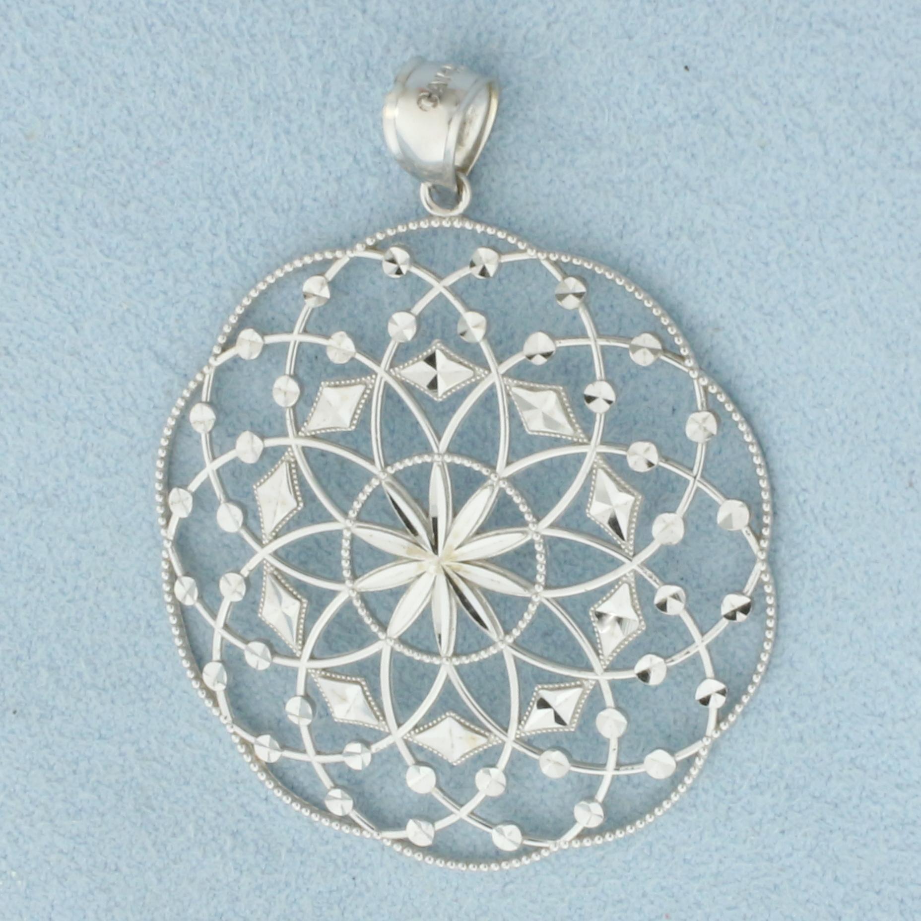 Kaleidoscope Geometric Design Pendant In 14k White Gold
