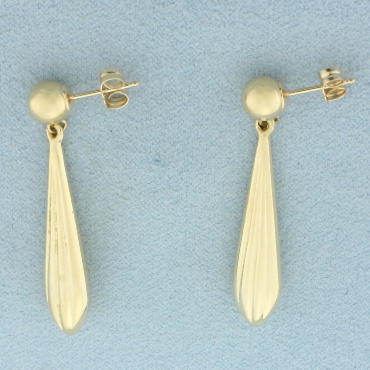 Ball Bead And Teardrop Dangle Earrings In 14k Yellow Gold