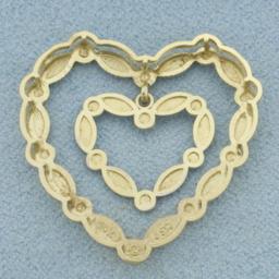 Diamond Cut Heart In Heart Pendant In 10k Yellow And White Gold