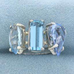 Aquamarine Three Stone Ring In 18k White Gold