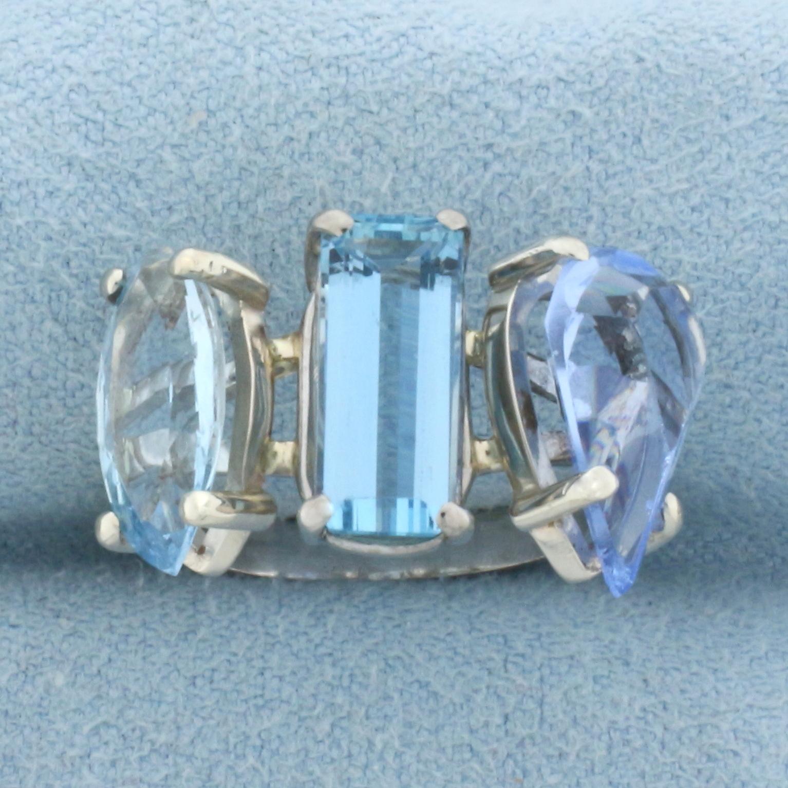 Aquamarine Three Stone Ring In 18k White Gold