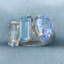 Aquamarine Three Stone Ring In 18k White Gold