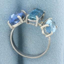 Aquamarine Three Stone Ring In 18k White Gold