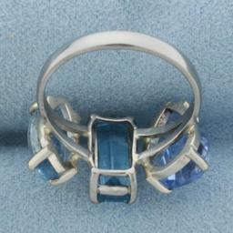 Aquamarine Three Stone Ring In 18k White Gold