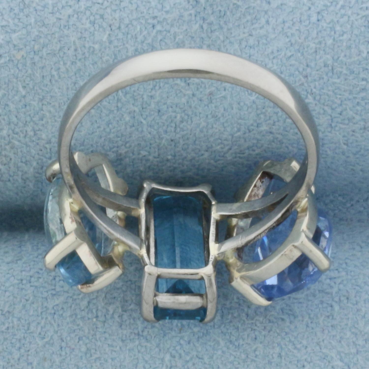 Aquamarine Three Stone Ring In 18k White Gold