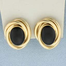Vintage Onyx Button Earrings In 14k Yellow Gold