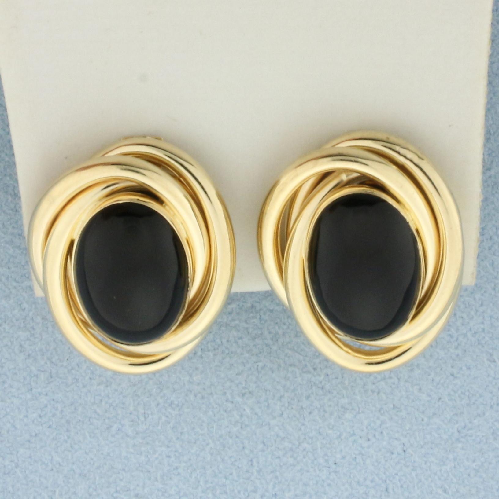 Vintage Onyx Button Earrings In 14k Yellow Gold