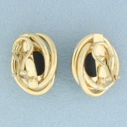 Vintage Onyx Button Earrings In 14k Yellow Gold