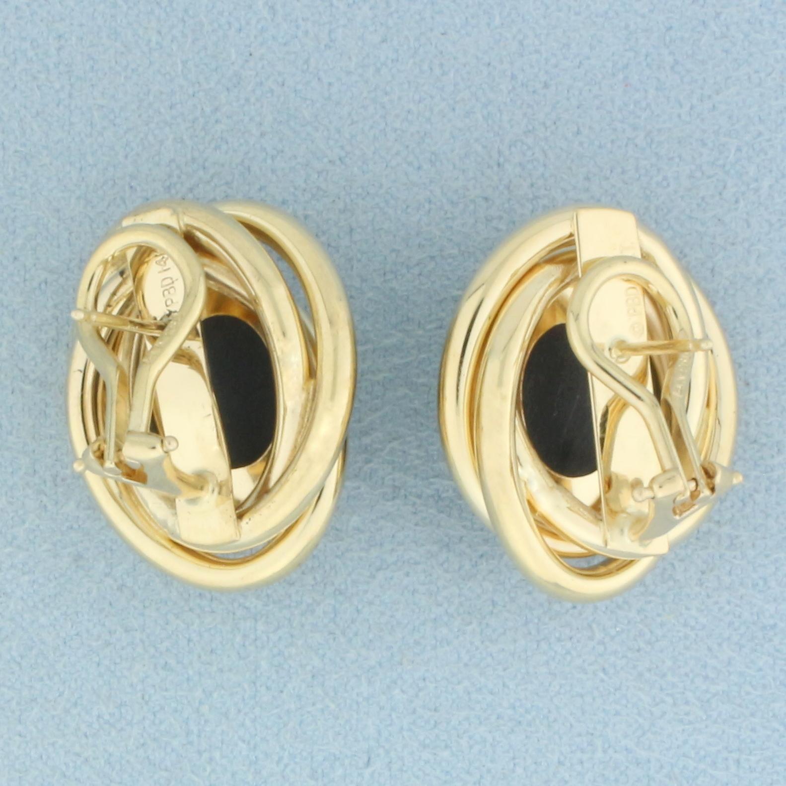 Vintage Onyx Button Earrings In 14k Yellow Gold