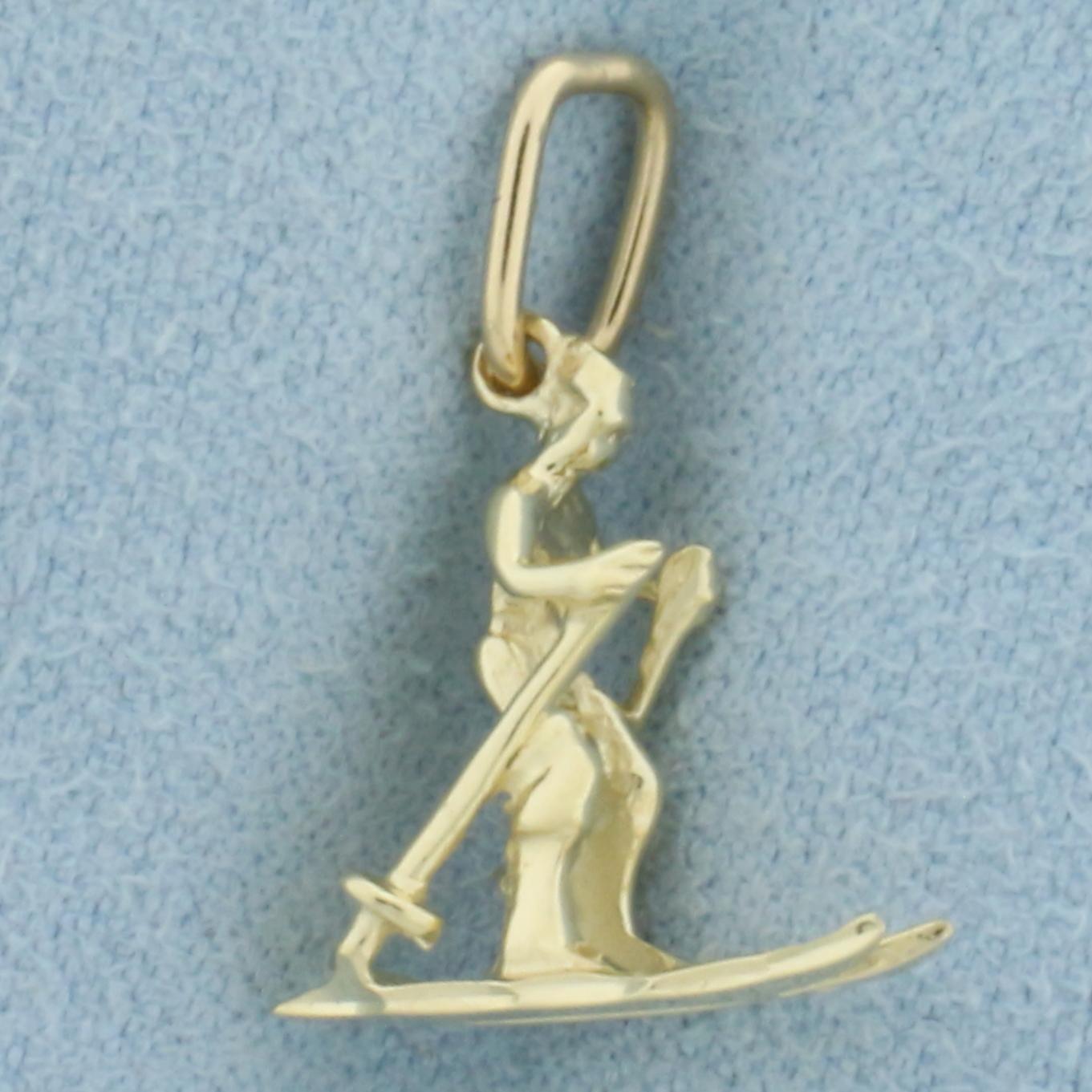 Snow Skiing Pendant Or Charm In 14k Yellow Gold