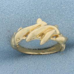 Designer Kabana Large 5 Dolphin Ring In 14k Yellow Gold
