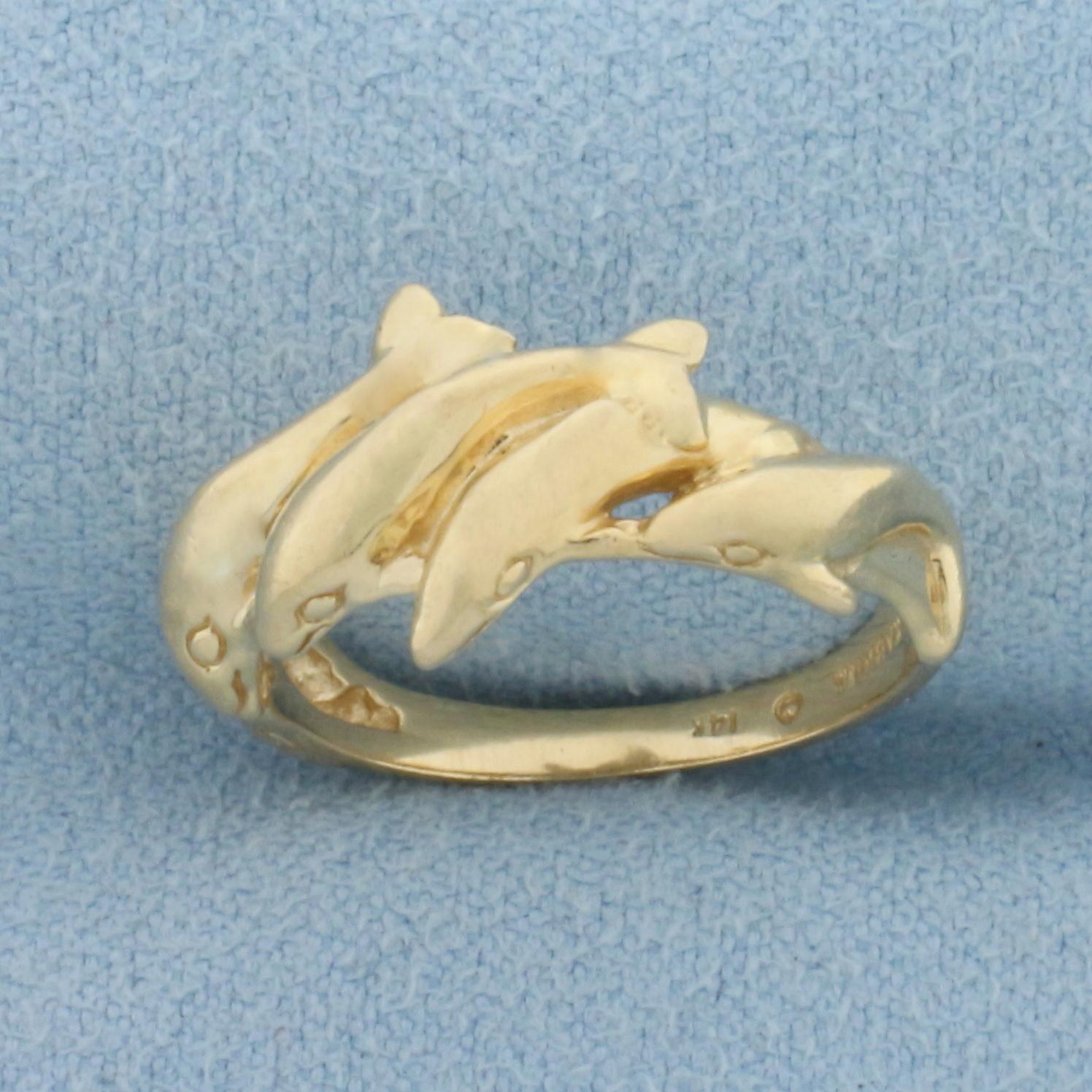Designer Kabana Large 5 Dolphin Ring In 14k Yellow Gold