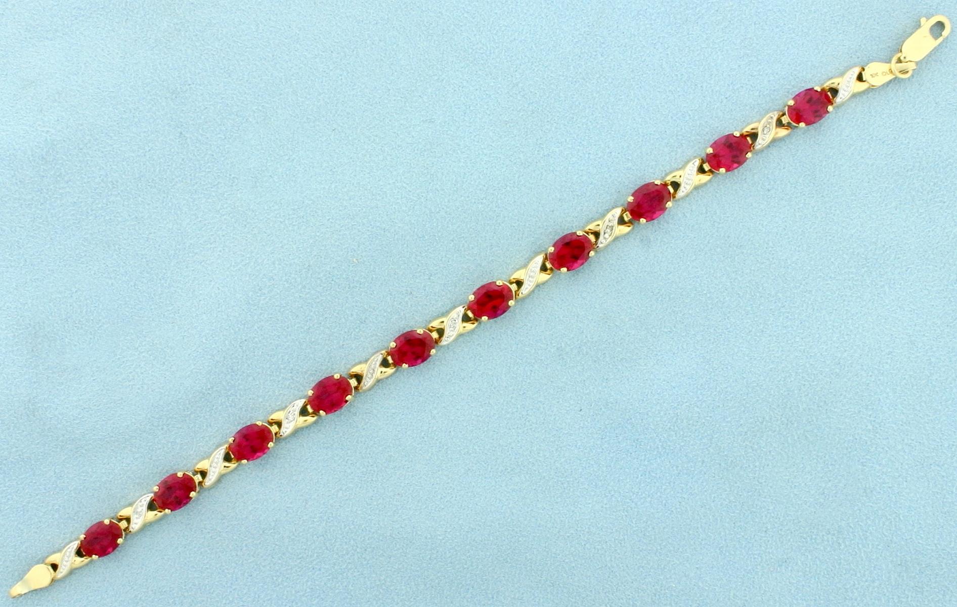 Ruby And Diamond Tennis Bracelet In 10k Yellow Gold