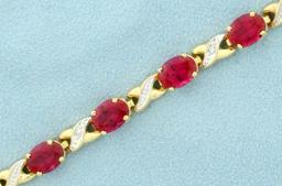 Ruby And Diamond Tennis Bracelet In 10k Yellow Gold