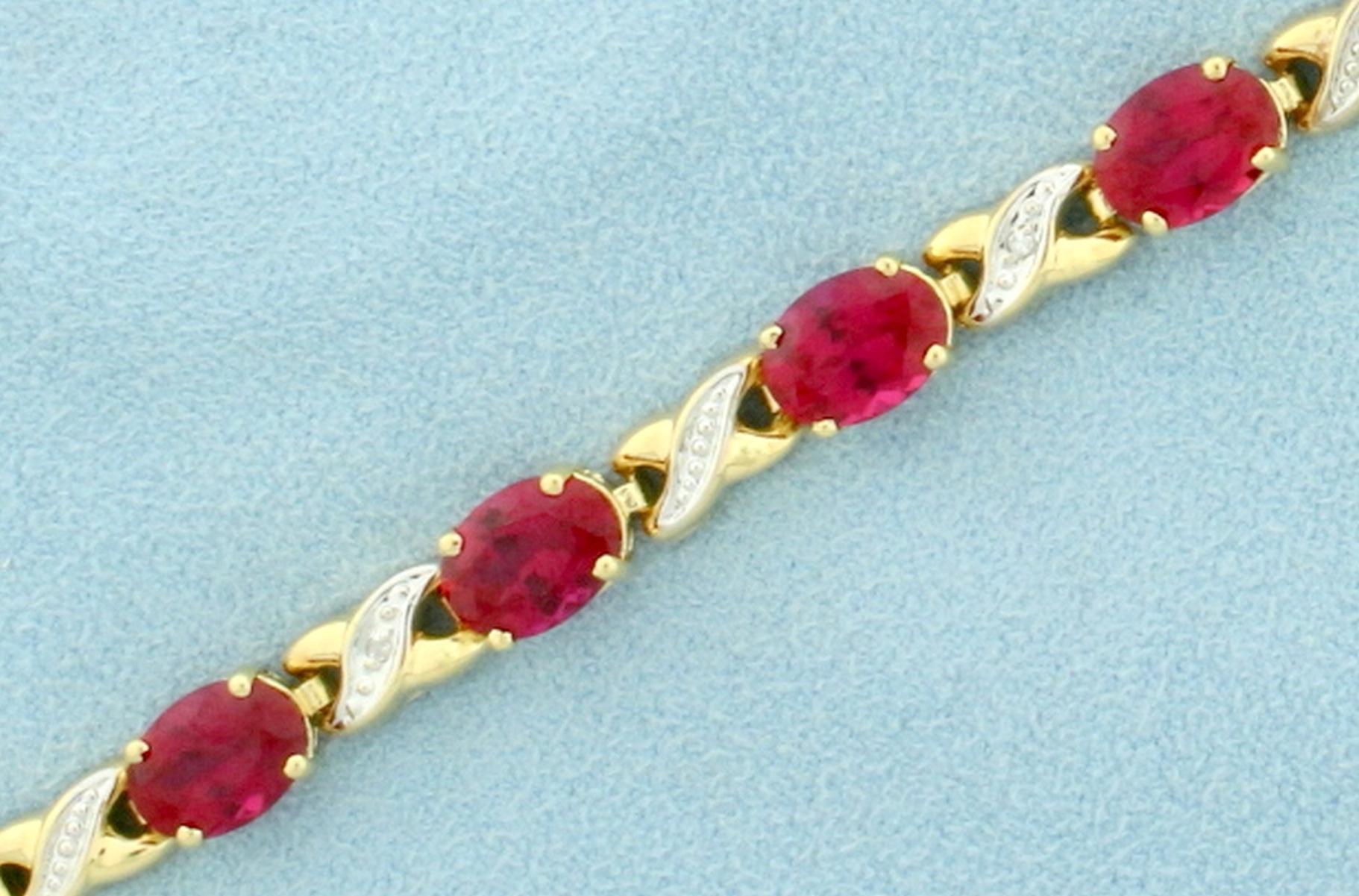 Ruby And Diamond Tennis Bracelet In 10k Yellow Gold