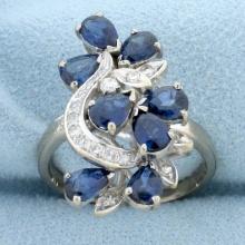 Designer Sapphire And Diamond Statement Ring In 14k White Gold