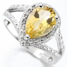 Pear Cut Citrine And Diamond Halo Ring In Sterling Silver