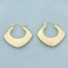 Deco Style Squared Hollywood Regency Hoop Earrings In 14k Yellow Gold